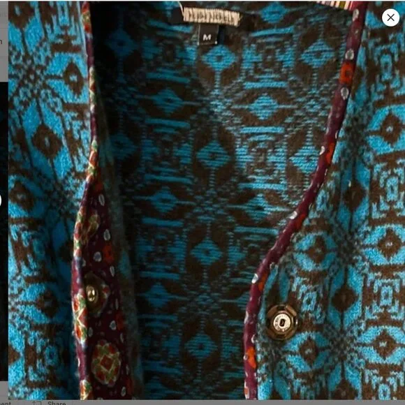 Rozae Nichols | Merino Wool Snap Front Cardigan w/ Chenille Cuffs, Sz M ♥ EUC - Picture 4 of 9